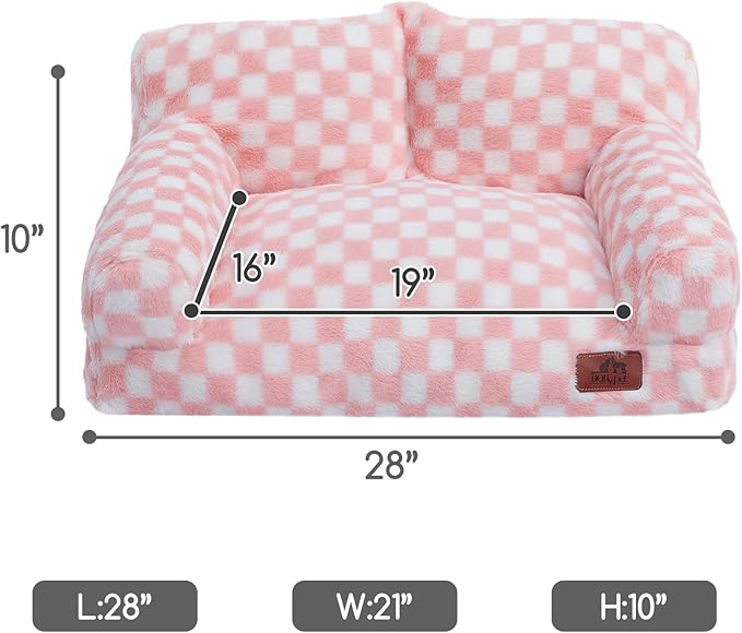 Hollypet Fluffy Dog Cat Bed Pet Couch Beds Plush Soft Warming Washable Puppy Bed for Small Medium Dogs and Large Cats, Pink and White, 24" L x 18" W x 10" Th