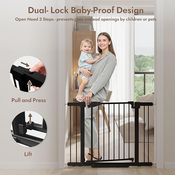 29-43" Baby Gate for Stairs, 30" Tall Dog Gate Indoor, Pressure Mountd Baby Gates with Auto-Close/Hold-Open Features and Anti-Trip Pedal, Safety Kids Gate for Doorways, House, Stairs