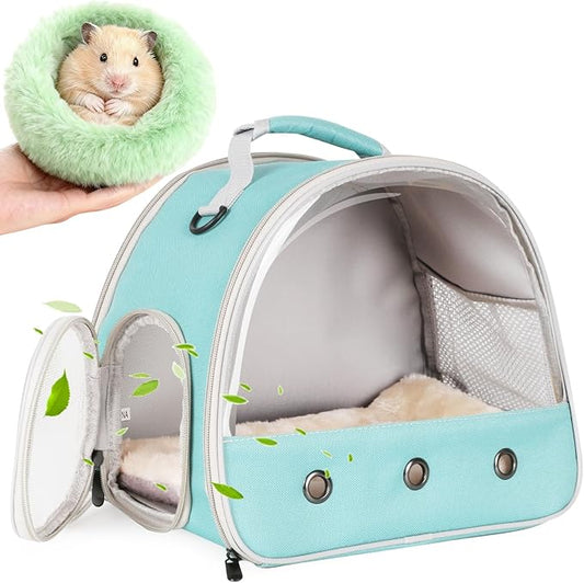 2-Pack Guinea Pig Carrier and Burrowing Bed, Portable Small Animal Cage with Clear Window, Plush and Fluffy Hideaway Pet Bed for Piggies, Hamster