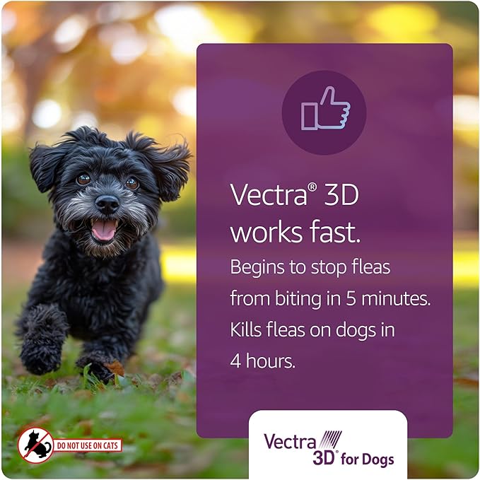 Vectra 3D Flea and Tick Prevention for Dogs, Kills and Repels Fleas, Ticks & Mosquitoes | Fast‑Acting, Waterproof, No Prescription Needed | Medium Dogs 21-55 lbs, 6‑Month Supply