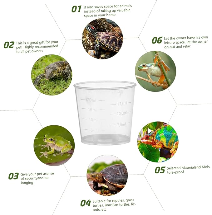 DECHOUS 20Pcs Reptile Food Measuring Cups for Lizard and Gecko Feeding Accurate Water and Food Containers for Pets Convenient Daily Use