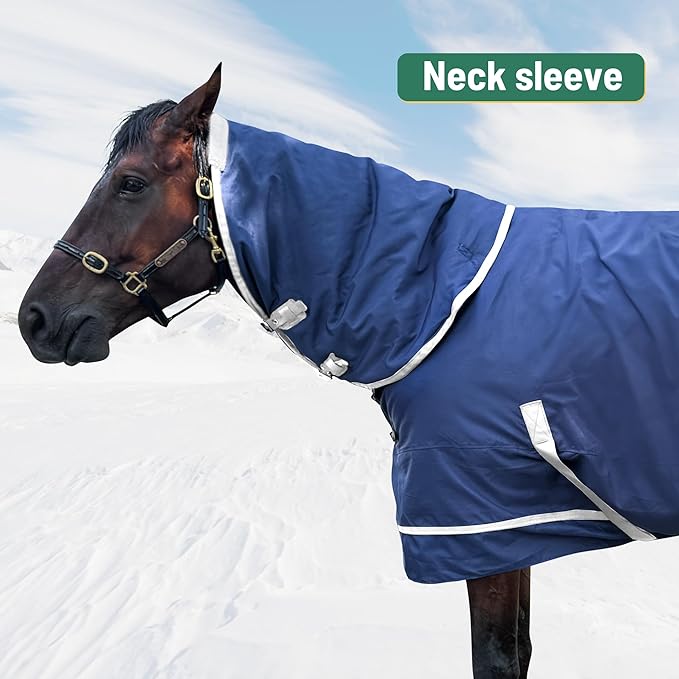 1200D Horse Turnout Blanket with Detachable Neck Cover, Medium Weight Water-Resistant Blanket，Winter Horse Blanket for Real Horses(78in/145cm)