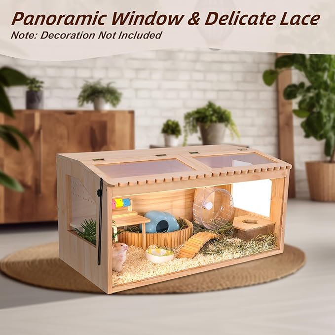 Wooden Hamster Cage,40" Lx20 Wx16 H,Large Hamster Cage,2 Washable Liners & 2 Adjustable Ventilation Window. Small Animal Cage for Dwarf Syrian Hamsters Degus Mice & Other Small Pets.