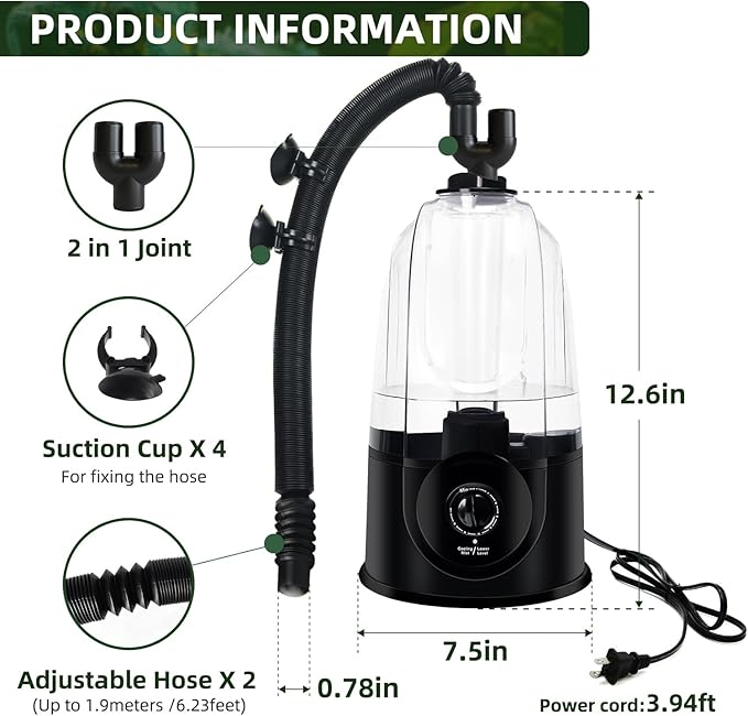 Coospider 3.8L Reptile Fogger Mister, Quiet Reptile Humidifier for Reptiles Tank, Terrarium Humidifiers, Reptile Misting System for Reptiles Amphibians Herps Vivarium (Dual Hose)
