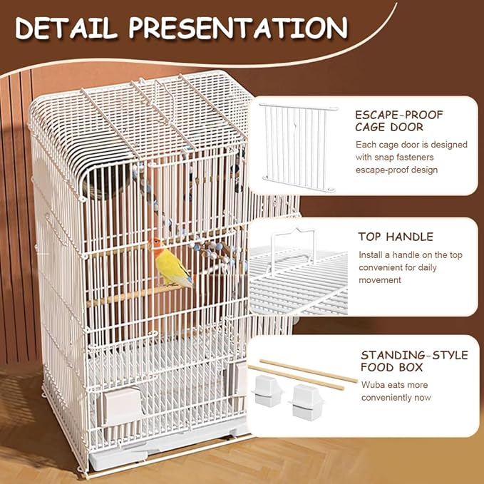 Portable Bird Travel Cage with Handle - Lightweight Parrot Carrier for Small Birds, Easy-Clean Removable Tray for Indoor/Outdoor Home Use