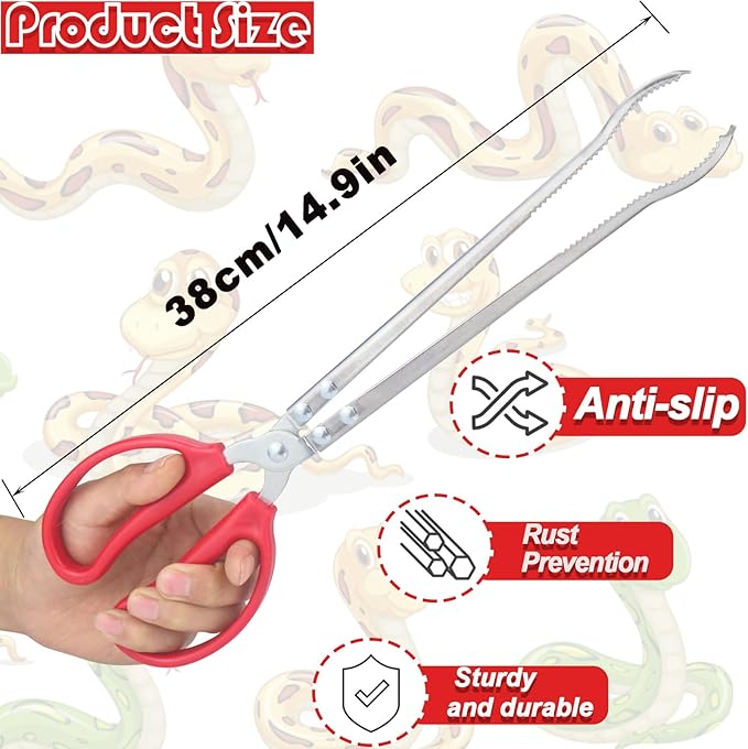 15 Inch Reptile Feeding Tongs, Extra Long Large Snake Feeding Tweezers, Curved or Straight Design Heavy Duty Stainless Steel Feeding Tongs for Ball Python Accessories Aquascape Maintenance (Curved)