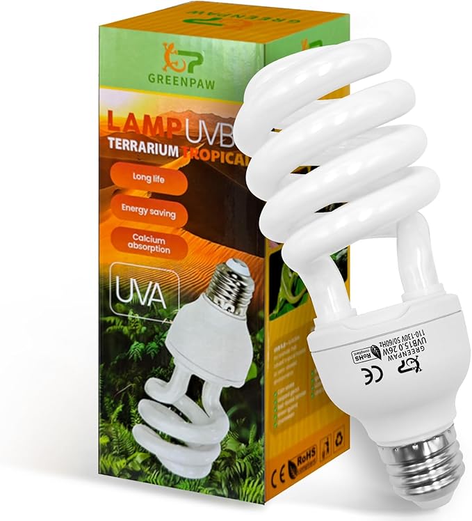 UVB Reptile Light, 15.0 26W UVA UVB Light for Reptiles, Spiral Compact Fluorescent UVB Bulb for Desert Reptiles and Amphibians