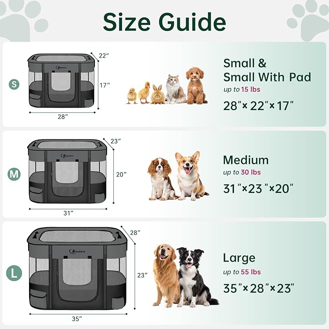 Dog Playpen,Cat Pet Puppy Pen,Portable Playpens for Dogs Indoor Outdoor Travel Camping Use,Foldable Dog Kennel Tent Crate for Rabbit Small Animals with Carrying Case (Dark Grey with Pad, Small)