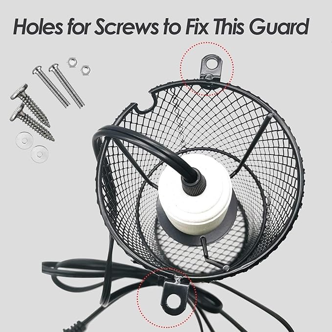 Reptile Heat Lamp Guard Ceramic Heat Emitter Basking Heater Lamp Reptile Accessories for Turtle Snakes Lizards Frogs Chicks with Power Switch & Anti-Biting Hanging Hook Design Round Without Bulb 150w