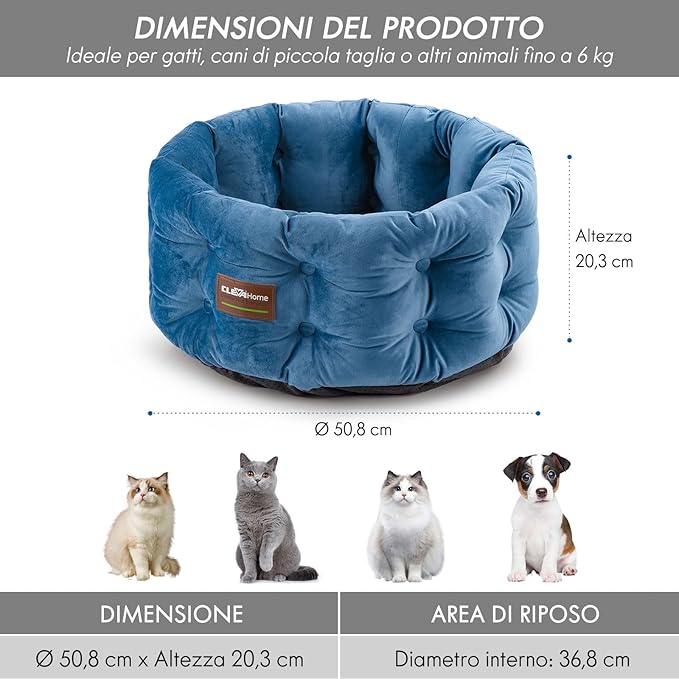 ClevaHome Deep Nest Cat Bed for Small Pets up to 15lbs - Round Cat Beds for Indoor Cats, Luxurious Velvet Feel, Extra High Sides, Machine Washable Comfort Pet Bed with Non-Slip Bottom (Steel Blue)