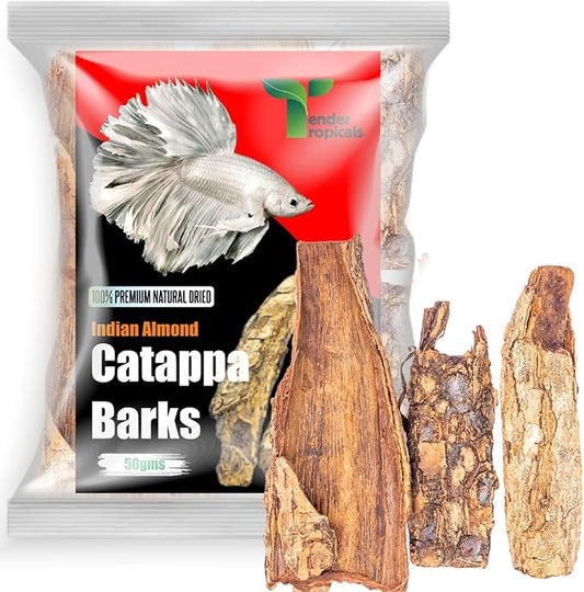 Shrimp Tank Hideout Indian Almond Bark,Catappa Barks 50g - Betta Logs Reptile Bark Terrarium, Tannin Source Biofilm Producer & Aquarium cave - Assorted Sizes
