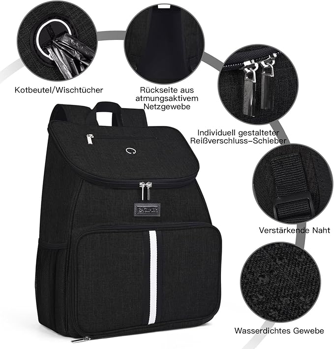 BAGLHER丨Dog Travel Bag, Airline Approved Pet Supplies Backpack, Dog Travel Backpack Accessories Set with 2 Silicone Collapsible Bowls and 2 Food Baskets. Black