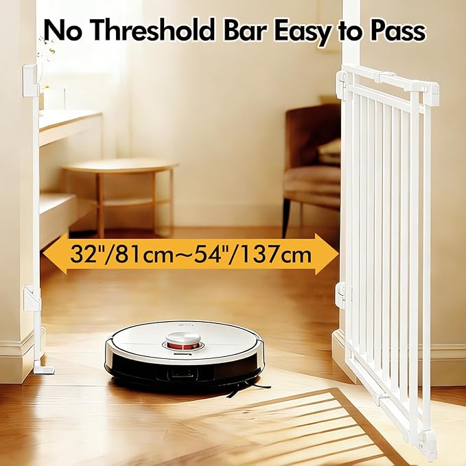Baby Gate for Stairs Doorways & Kitchen, Extra Wide 32"-54" W x39 H Extra Tall, No Bottom Bar Dog Gate, One-Handed Auto-Close, Hardware Mount Safety Gate for Dogs & Toddlers, White