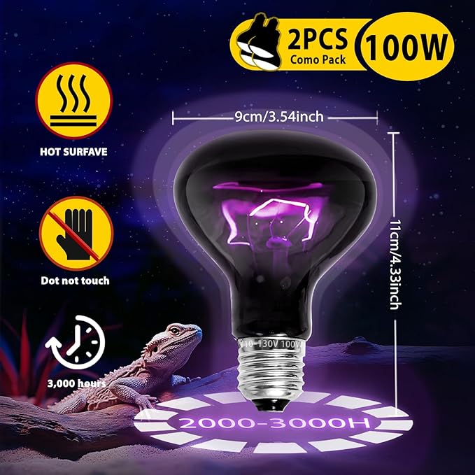 Reptile Heat Lamp, heat lamp bulbs , basking bulb 100w , basking light for bearded dragon, UVA UVB reptile light bulb for Bearded Dragon, Turtles, Tortoise, Lizard, Snake, Chameleon, Chicken 2 Pack