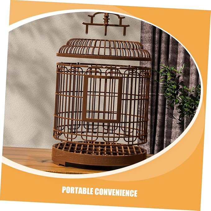 Large Vintage Bird Cage Carrier for Parrots and Parakeets Portable Plastic Travel Birdcage Hook for Outdoor Use Features Removable Tray and Stylish Design