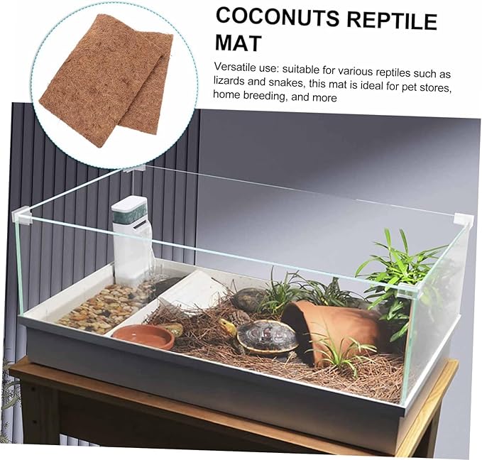 Mikikit 4pcs Coconut Fiber Reptile Carpet Mat for Bearded Dragon Leopard Gecko Terrarium Liner Bedding Safe Substrate for Snakes Lizards Versatile Use Pet Stores Homes