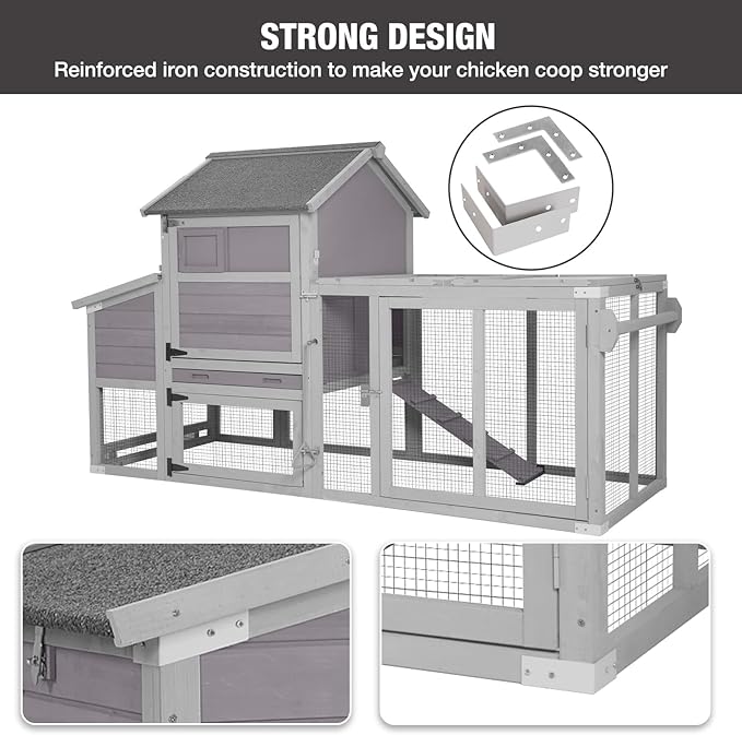 Chicken Coop with Run, Mobile Chicken Tractor with Wheels, Large Hen House with Nesting Box, Waterproof Roof and Pull Out Tray, Wooden Poultry Cage for 2-4 Chickens