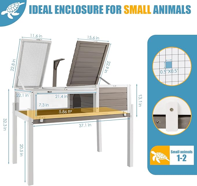 Ketive Tortoise Habitat Large Tortoise Enclosure House with Detachable Legs Indoor & Outdoor, Reptile Cage for Small Animals-Leakproof Tray