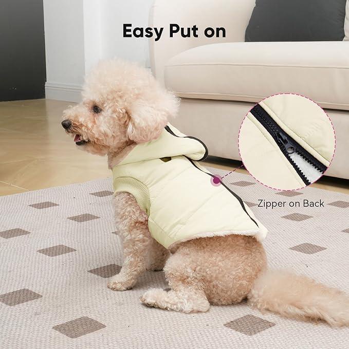 Vecomfy Fleece Lining Dog Hoodie with Harness Built in,Extra Warm Large Dog Jacket in Winter Doggie Coats with Hooded,Light Yellow XXL