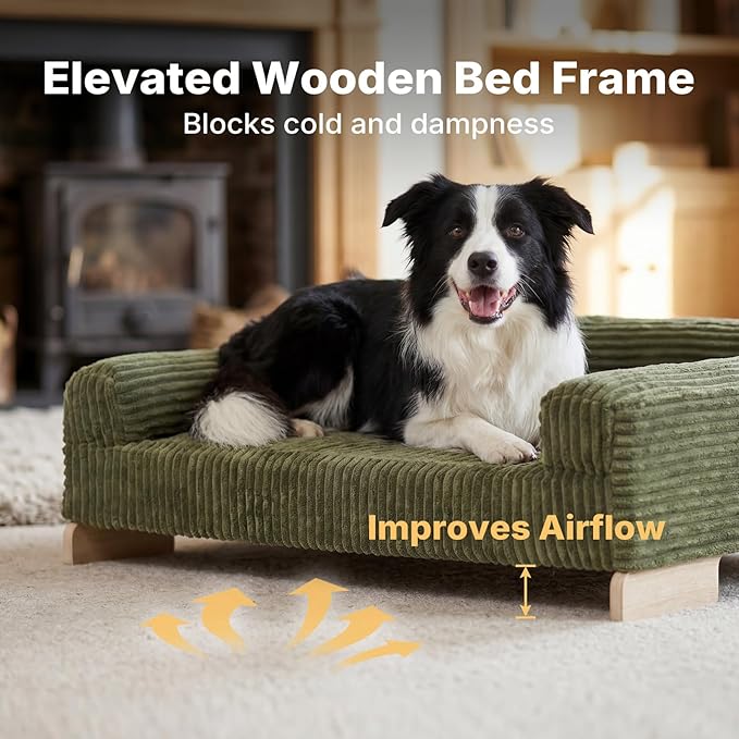 Veehoo Elevated Dog Bed Indoor, Wood Furniture Style Dog Couch Sofa with Removable Washable Cover, Cute & Durable Dogs Bed Furniture for Small Dogs & Puppies Up to 40 lbs