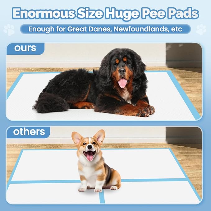 Bulubaky Heavy Absorbent Enormous 54"x37" Pee Pads for Large Dogs, Quick Dry Disposable Puppy Pee Pads, Thicken Strong Leak-Proof Backing Dog Pads 50Counts