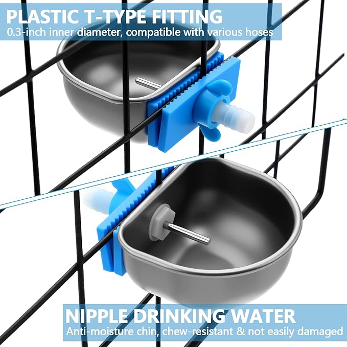 Potchen 10 Pcs Rabbit Water Bowls Nipple Drinker 2.56 x 2.36 x 1.18 Inch 304 Stainless Steel Rabbit Breeding Drinking Waterer Removable Hanging Bunny Water Bowl for for Cages Small Animals