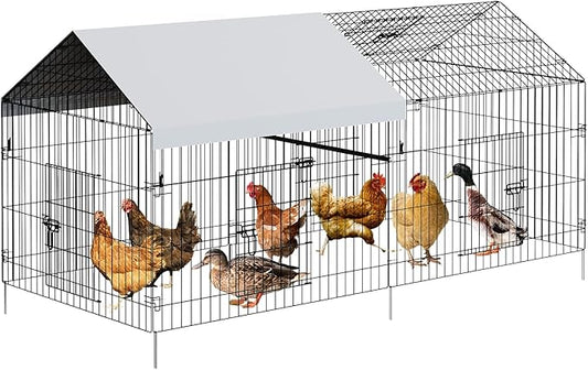 Metal Chicken Coop, Chicken Run for Yard with Cover, Outdoor Metal Chicken Cage with 4 Door and 1 Window for Outside Duck Rabbit Hen, 86"×40"×40"