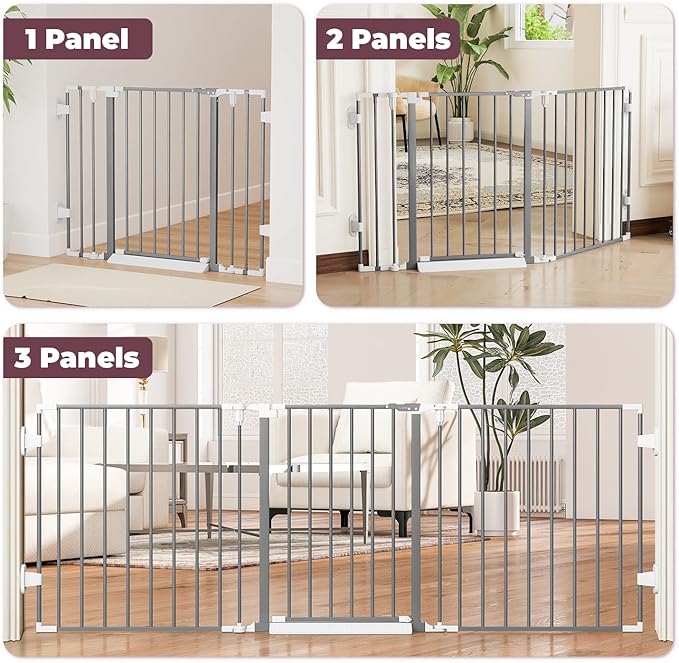 78" Extra Wide Baby Gate, Dog Gates Indoor for Doorways Stairs, Essential Safety Gate for Child, Hardware Mounted Adjustable Pet Gate with Anti-Trip Pedal, 28'' Tall 3 Metal Panels Grey