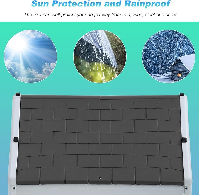 FDW Dog House Indoor Outdoor Durable Ventilate Waterproof Pet Plastic Dog House for Small Medium Large Dogs Insulated Puppy Shelter Kennel Crate with Air Vents and Elevated Floor