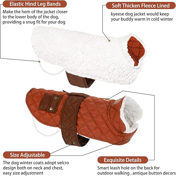 KYEESE Dog Coat Soft Pet Sweater for Cold Weather Warm Pet Winter Puffer Coat with Leash Hole Thick Pets Clothes with Pocket Waterproof Dogs Jacket with Fleece Lined Windproof Dog Coats for Small Dogs