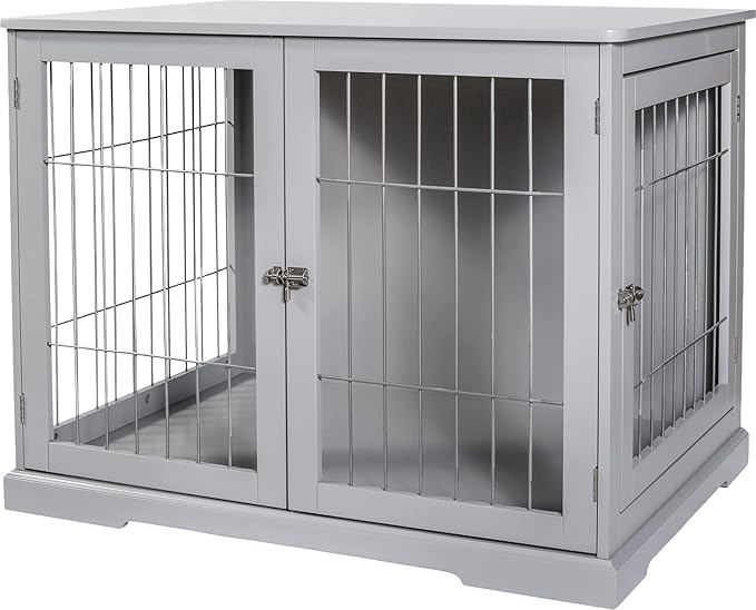 Trixie 32.7" Indoor Dog Crate, Wooden Crate Table for Dogs Up to 50 lb, Medium Dog Kennel, Perfect in Any Room, Gray