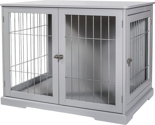 Trixie 32.7" Indoor Dog Crate, Wooden Crate Table for Dogs Up to 50 lb, Medium Dog Kennel, Perfect in Any Room, Gray