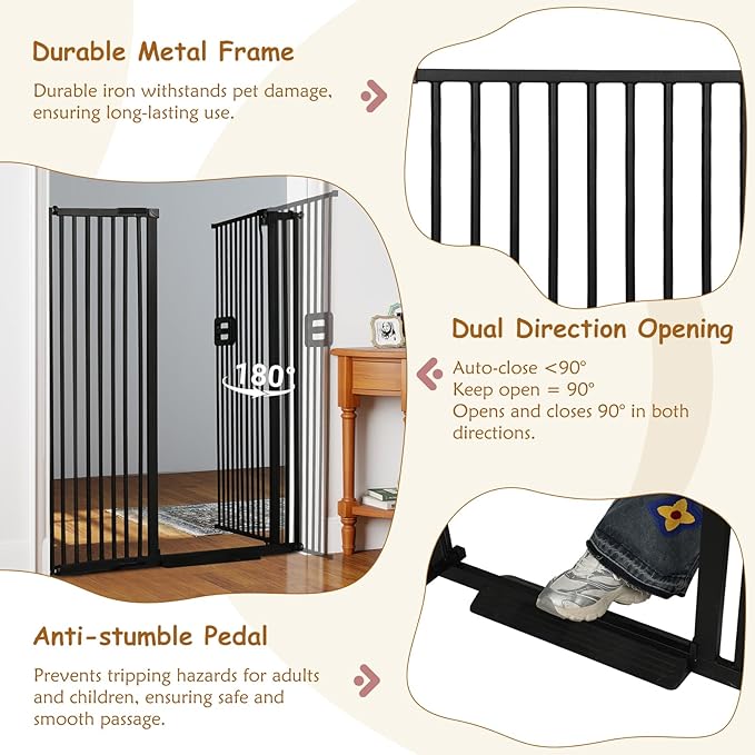 55'' Extra Tall Cat Gate, 42.9"-46.9" Wide Auto Close Tall Pet Gate for Doorways, Pressure Mounted High Dog Door Gate No Drilling Cat Fence Safety Baby Gate for Stairs, Doorways, Black