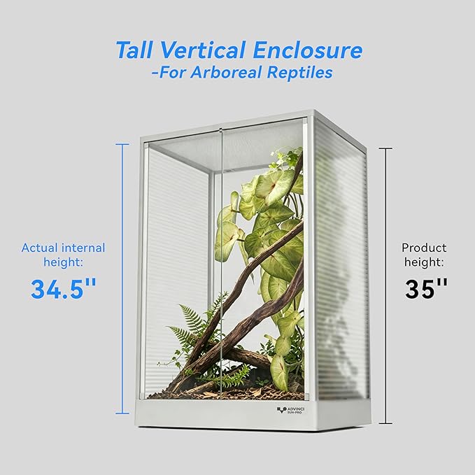Reptile Terrarium 64 Gallon, Front Opening Enclosure 24"x18"x35", Waterproof Base, Ventilated Top, Stackable Habitat for Crested Gecko, Gargoyle Gecko, Tree Frog
