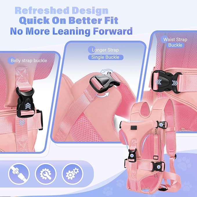 YUDODO Front Pet Carrier Backpack for Small Dogs and Cats, Secure and Breathable Mesh, Ergonomic Support, Adjustable for Walking, Hiking, or Travel (Pink S)