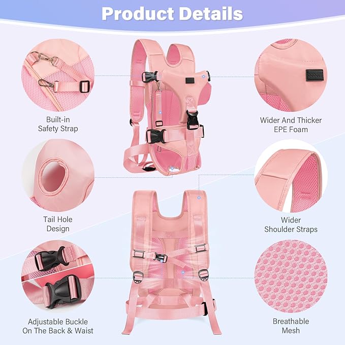 YUDODO Front Pet Carrier Backpack for Small Dogs and Cats, Secure and Breathable Mesh, Ergonomic Support, Adjustable for Walking, Hiking, or Travel (Pink S)