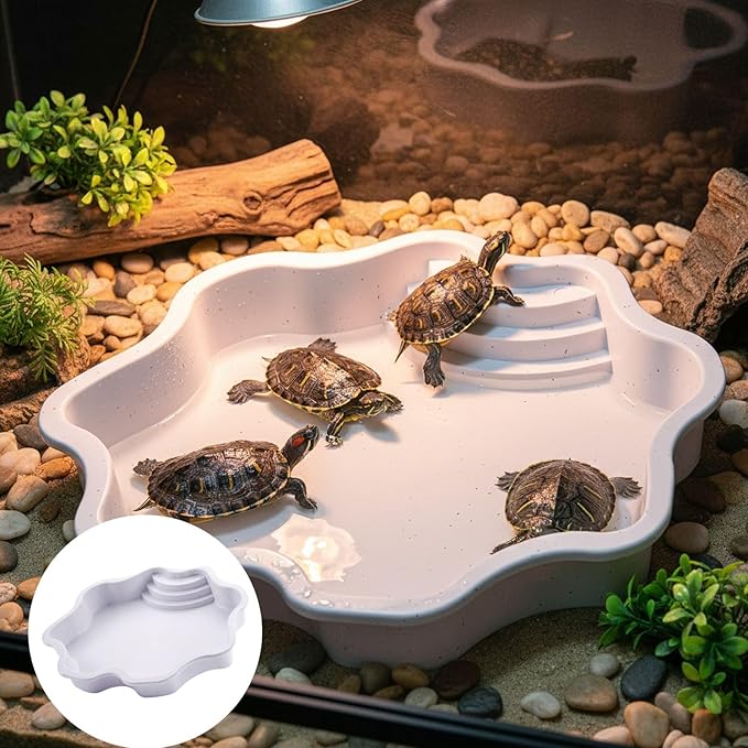 Pet Bathing Tub with Accessory Ramp - Reptile Soaking Container with Climbing Feature