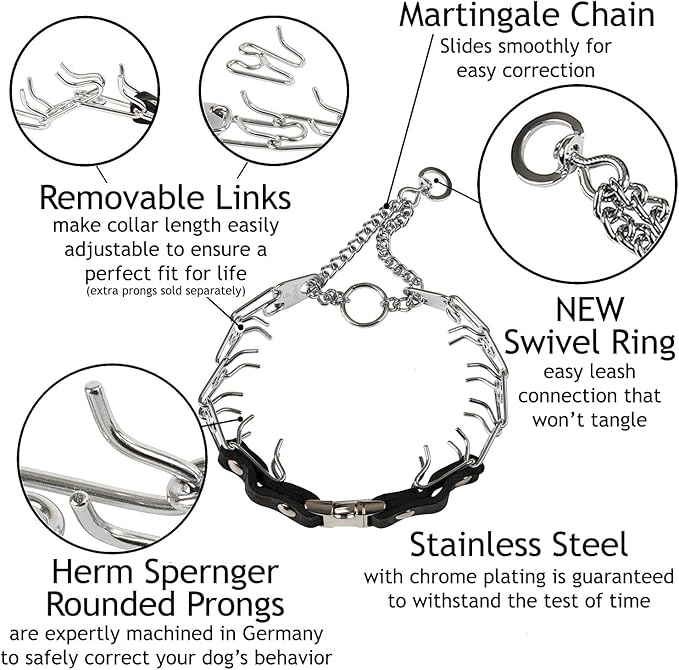 Herm Sprenger 3mm Prong Collar for Dogs Training - Quick Release Buckle & Swivel Ring for Easy Use - Made of Durable Steel Chrome Plated in Germany for Large Dogs (3mm Prongs, 20-26" Neck)