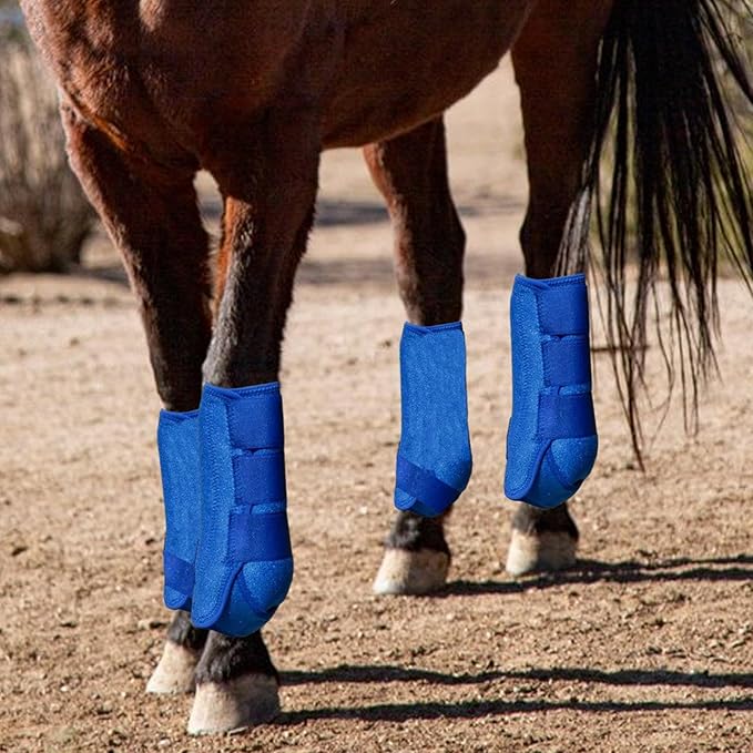 Generic 4Pcs Horse Boots Leg Protectors Adjustable Comfortable Neoprene Reusable Breathable Horse Protectors Equipment Set, Blue, S