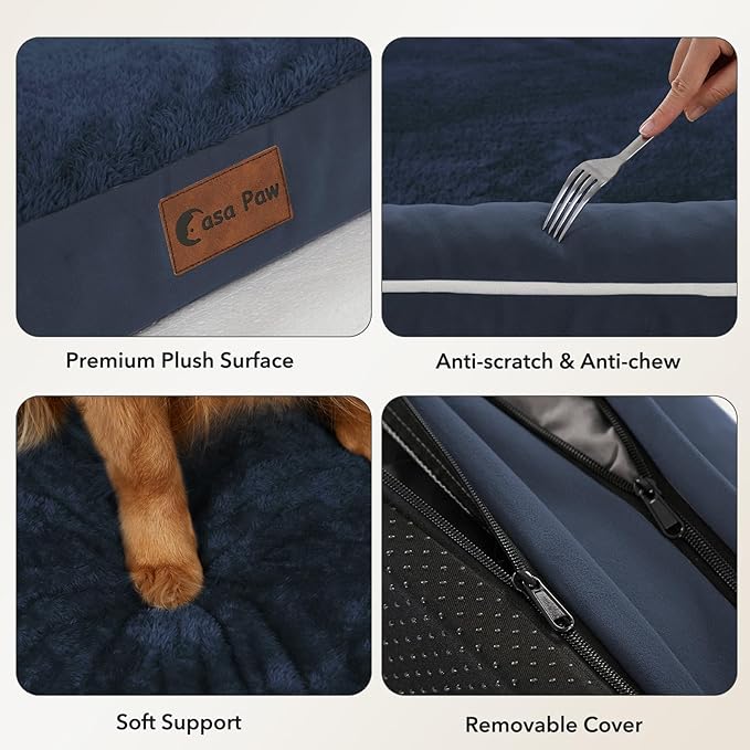 Orthopedic Dog Beds for Large Sized Dogs, Waterproof Egg Crate Foam Large Dog Couch Beds with Comfy Bolster 36x27Inch, Washable Pet Beds with Removable Cover and Nonskid Bottom, Navy Blue
