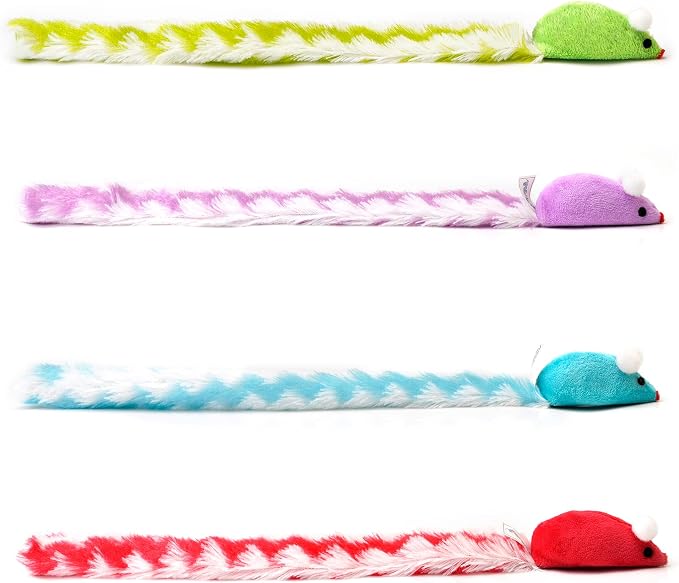 CHIWAVA 4PCS 15" Long Soft Plush Cat Toys Mice with Rattle Rustle Sound - Image 3