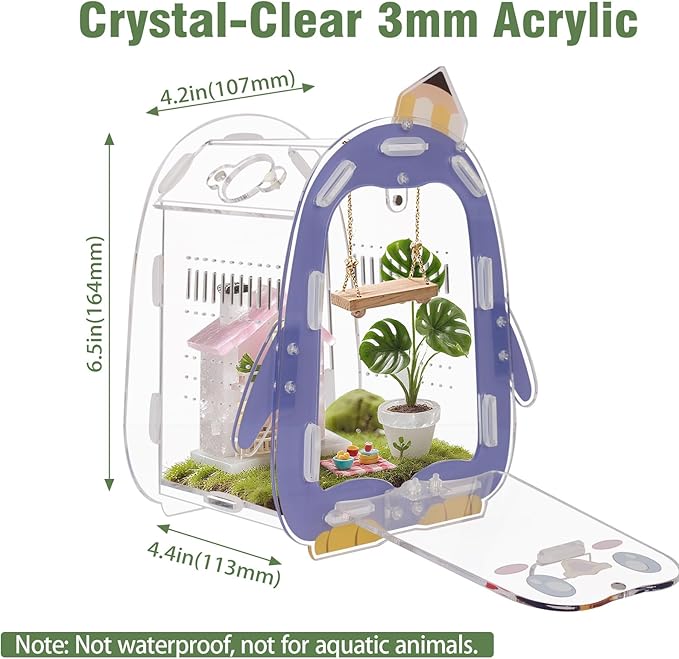 Magnetic Acrylic Jumping Spider Enclosure with Mushroom House, Easy-Feed Hole & Front Opening – Terrarium for Tarantula, Mantis, Beetle, Gecko, Hermit Crab, Reptile Habitat