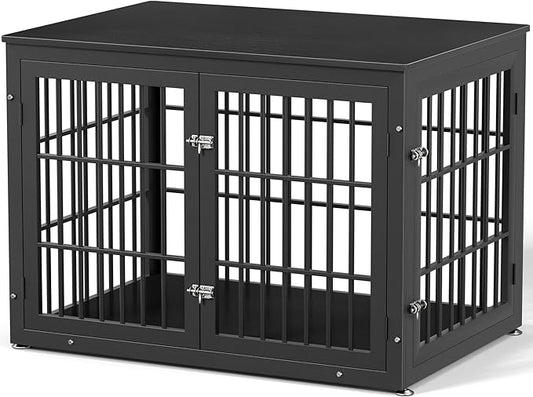 rehomerance 42 Inch Heavy Duty Dog Crate Furniture for Large and Medium Dogs, Decorative Pet House End Table, Wooden Cage Kennel Furniture Indoor, Black