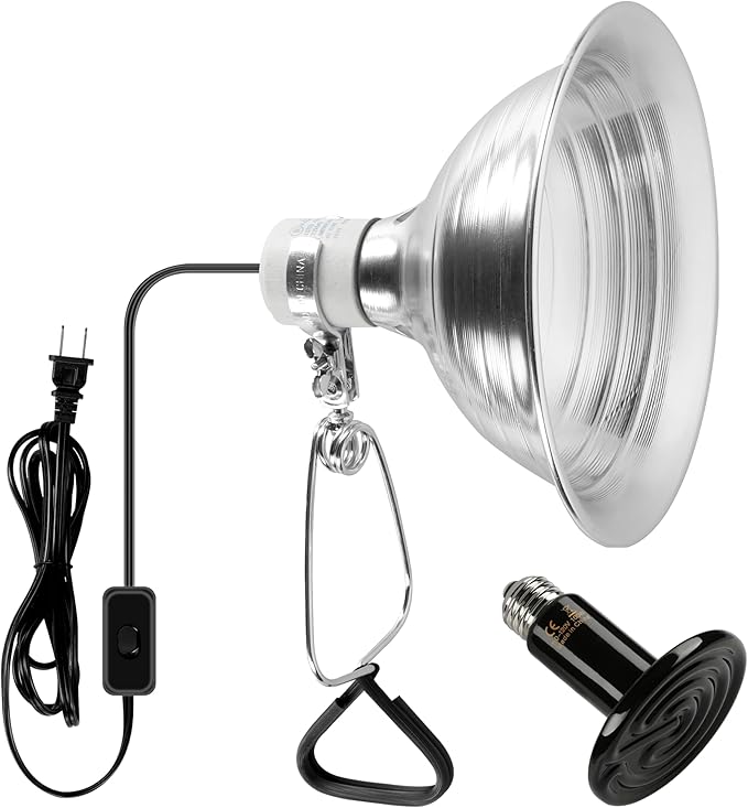 Simple Deluxe 100W Reptile Ceramic Heat Lamp Bulb and 150W Clamp Light with 8.5 Inch Reflector for Amphibian Pet, Silver 2024 Version