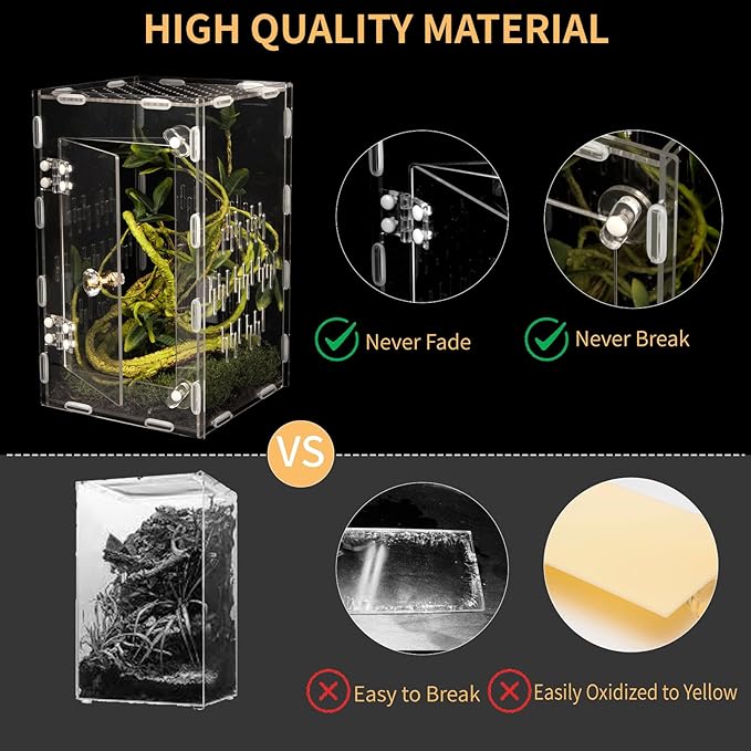 Acrylic Reptile Terrarium Easy Assembly, 360° Clear & Keep Pet Secure Design for Jumping Spiders, Tarantulas, Geckos Scratch-Resistant Large Ventilated Habitat Terrarium for Arachnids 9.8*5.9*5.9in