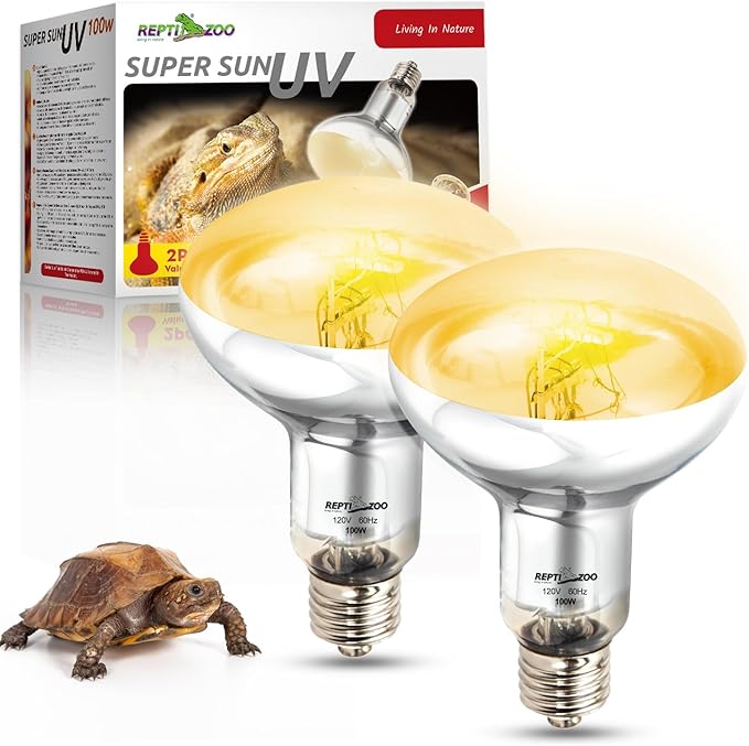 REPTI ZOO 2PACK Reptile Heat Lamp Bulb, 100W Full Spectrum UVA UVB Sun Lamp, Self-Ballasted Vapor Basking Lamp for Bearded Dragon Gecko Lizard Snake Chameleons Turtle Chicken