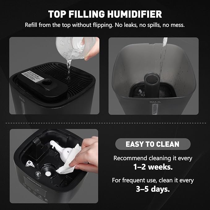 Coospider Reptile Fogger Terrariums Humidifier, Top Fill Cool Mist, Automatic Reptile Mister with Dual Hose, Timer, Humidity Control for Reptile Mister for Amphibians Herps Vivarium (5L/1.32GAL)