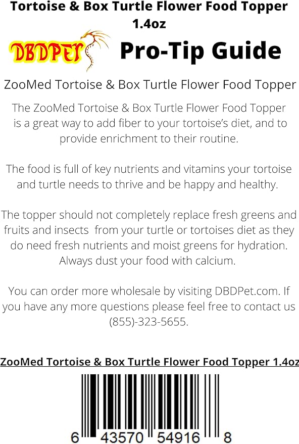 DBDPet Tortoise & Box Turtle Flower Food Topper (1.4oz) - Includes Attached Pro-Tip Guide - Smells Amazing! Bearded Dragon Salad Topper
