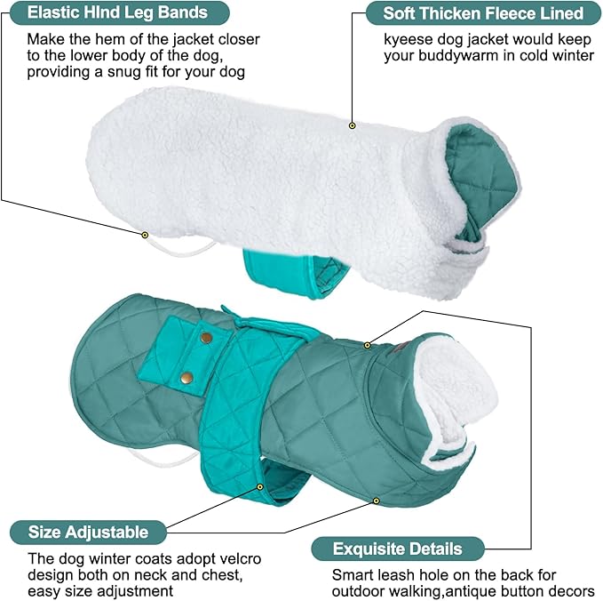 KYEESE Dog Coat Windproof Dog Coats for Small Dogs Waterproof Dogs Jacket with Fleece Lined Thick Cat Clothes with Pocket Warm Pet Winter Puffer Coat with Leash Hole Soft Pet Sweater for Cold Weather