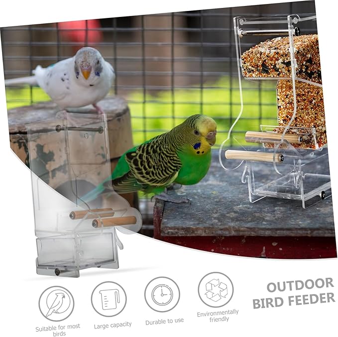 1pc Useful Bird Feeder Automatic Transparent Water Food Dispenser for Birds Acrylic Container for Parrots Canaries Larks and More for Outdoor Use